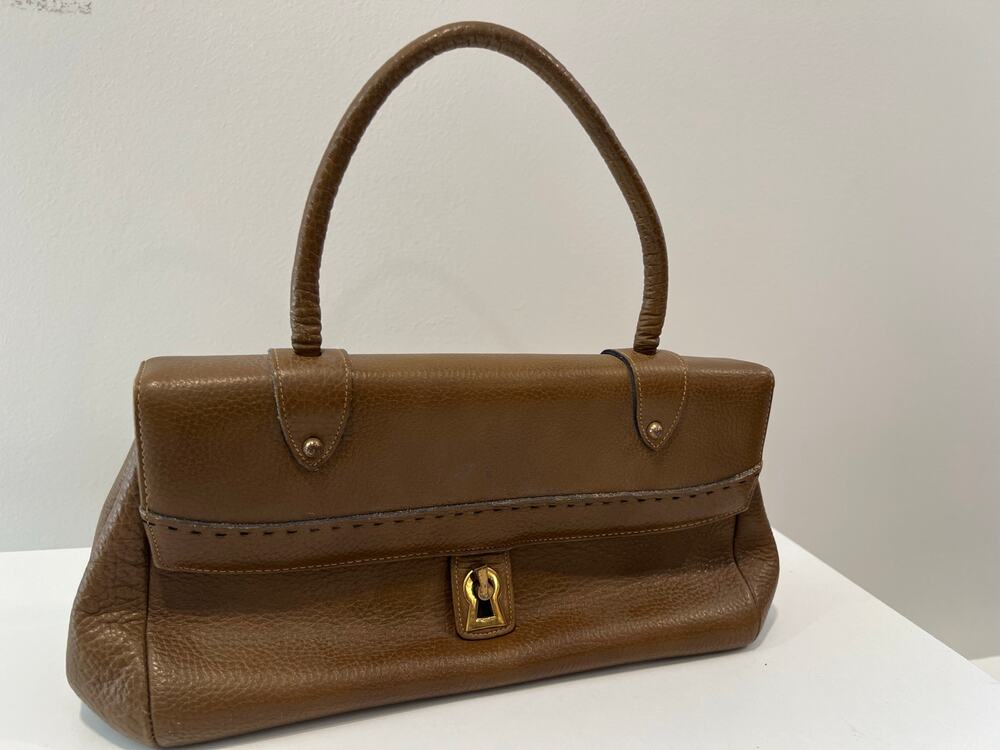 Vintage Ronay Handbag Brown Leather Gold Hardware 13” x 7” x 4.5” SG